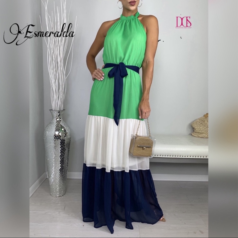 5 ⭐️ Esmeralda - Green Halter Sheer Maxi Dress